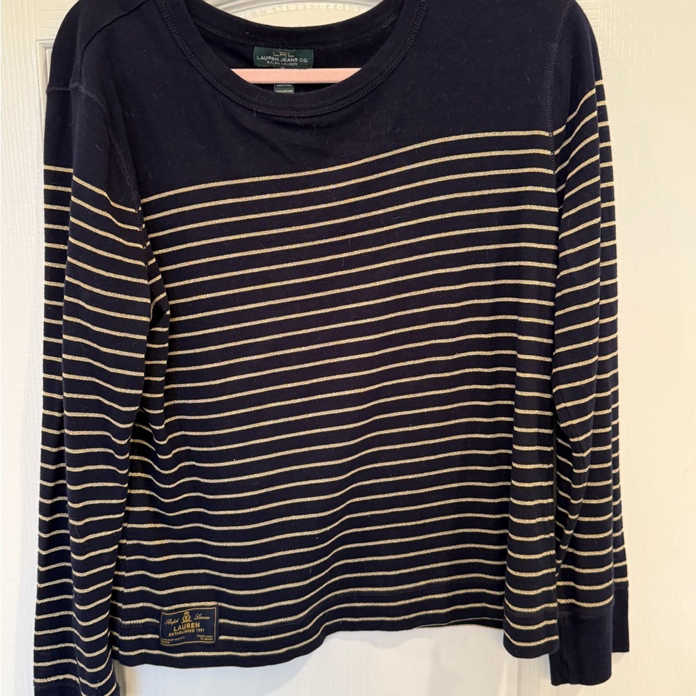 Ralph Lauren Navy and Gold Striped Tee